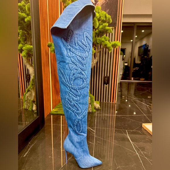 Christian Louboutin Shoes - Christian Louboutin “Kate LoubiJean RocknRide” Over-the-Knee Denim Boots 39.5